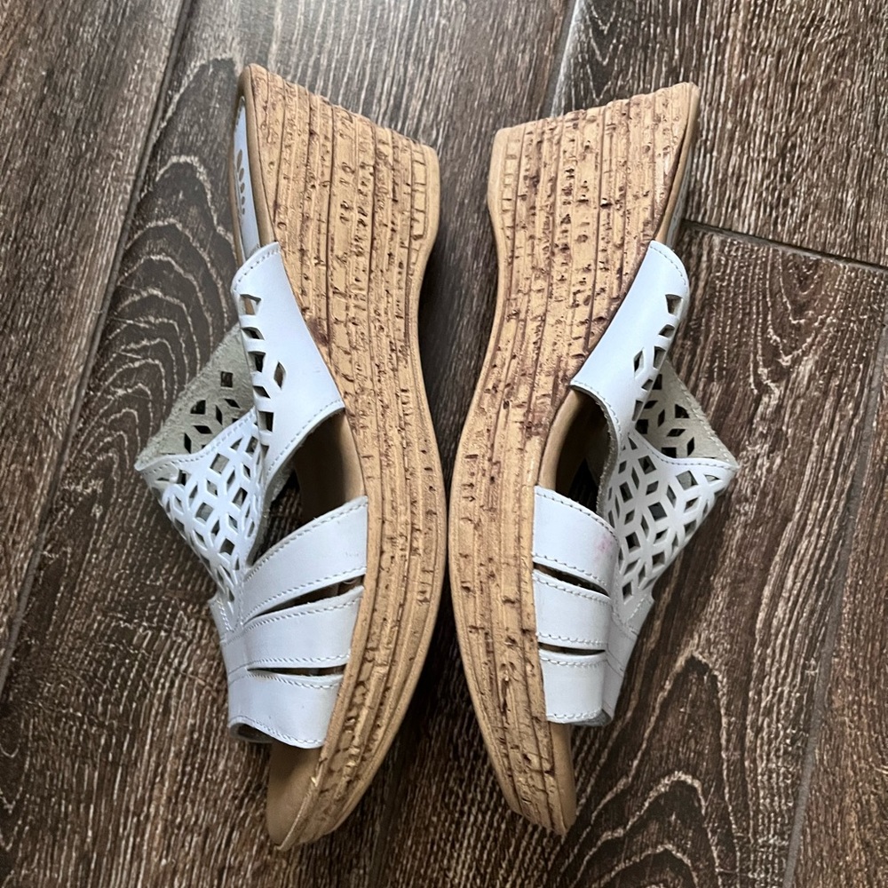 Spring Step Laser Cut Open Toe Slip On Wedges - image 7